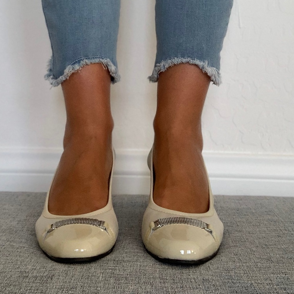 Ivory Patent Leather Closed Toe Dress Pump - Picture 2 of 6